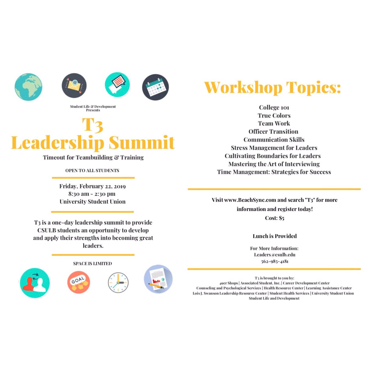 Register for T3 Leadeship Summit and create skills to improve yourself and the team! Friday 2/22 @ USU!! #highered #internationalstudent #gobeach