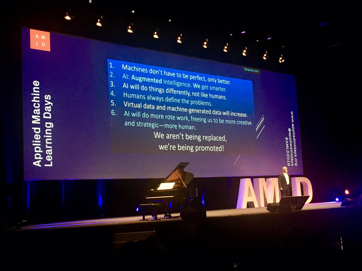 LauraTibourcio's tweet photo. How did Deep Blue beat Garry Kasparov at chess? It didn’t play perfectly, it just did less mistakes. Machines don’t need to be perfect nor understand what they’re doing, they just need to do better than humans #AMLD2019 #AI @appliedmldays @EPFLevents @ICepfl @EPFL https://t.co/EFJvKV99OO