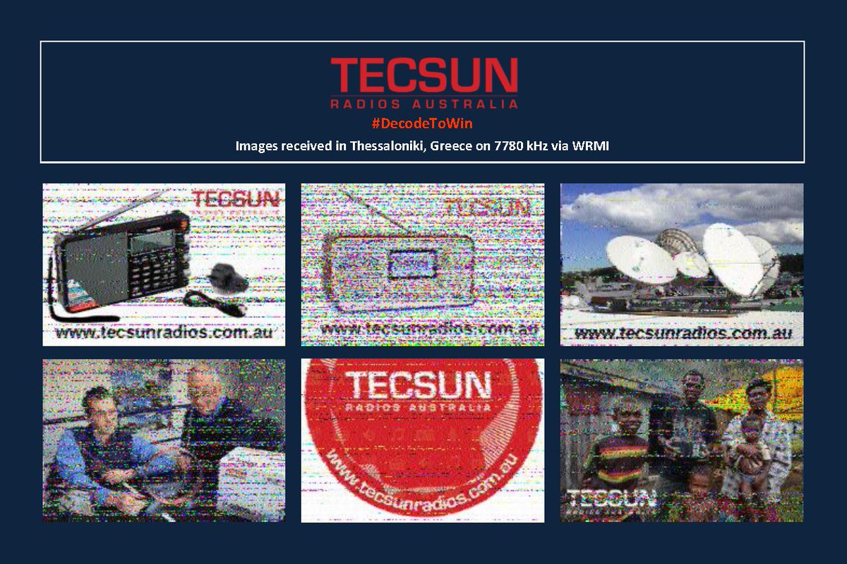SV2HWM's tweet image. All 6 images of the @TecsunRadios #DecodeToWin competition, included in @SWRadiogram programmes, as they were received in Thessaloniki, Greece on 7780 kHz via WRMI.