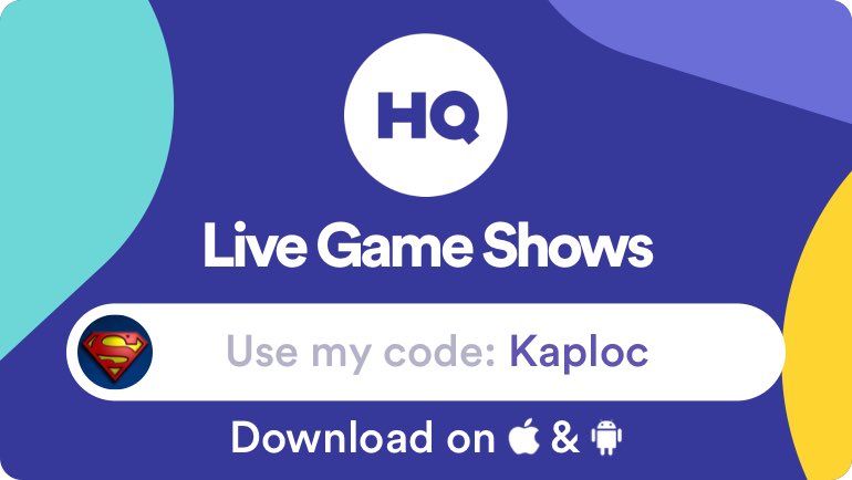 kaploc's tweet image. Play live game shows and win cash prizes with me on @hqtrivia. Use my code 'Kaploc' to sign up! get.hqtrivia.com