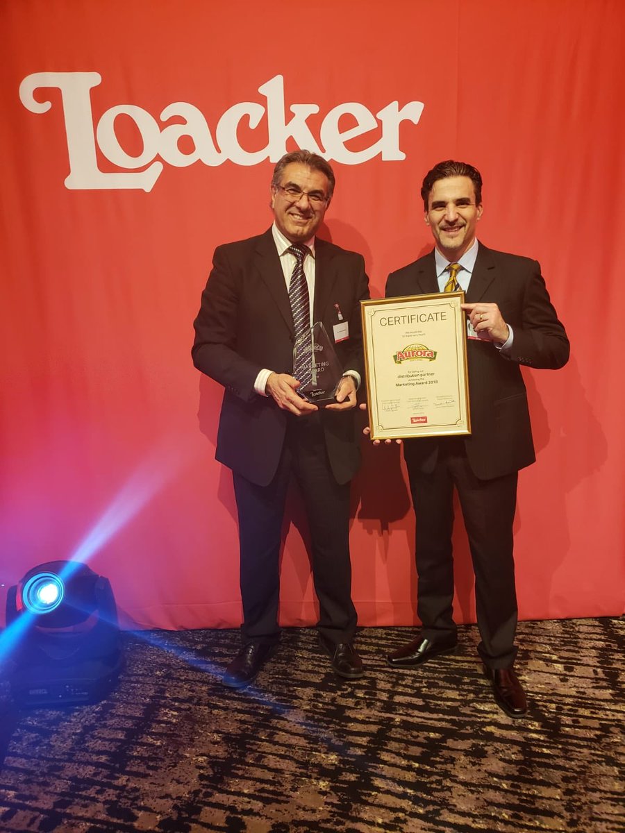 What a pleasant surprise it was for <a href="/AuroraImporting/">Aurora Importing</a> to have been nominated as one of the finalists at last nights Loacker global distributors conference in Koln Germany &amp; what a big thrill it was when our name was called out as the inaugural winner of the 2019 Marketing Award
