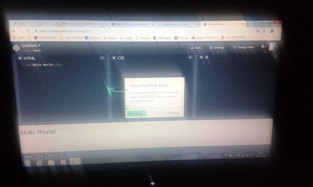 Romeniaishiyama's tweet image. Dia 7: #100DaysOfCode #100diasdecodigo #reprogramabr
Explorando o universo do #pencode já que o #visualstudiocode, por algum motivo não está abrindo.
Ele oferece um tour que aparenta ser intuitivo e setoriza, o  #HTML ,#CSS e #javascript na mesma tela.