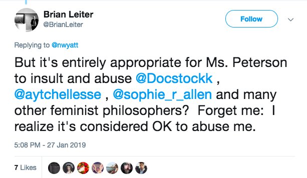 I know a lot of people not active on twitter have missed a lot of what's been going on with philosophy's anti-trans wave, so here's a little metathread of some of my threads about it. I'm sometimes a bit sharp! I think bigotry is... very bad, even when it pretends to be feminist.