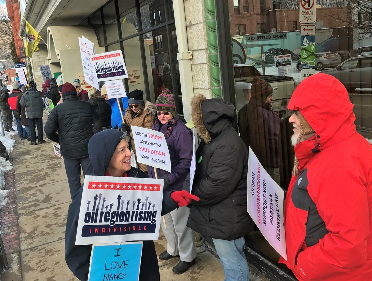 PaActivist's tweet photo. .@CongressmanGT, these are your constituents. They aren't going anywhere. They'll be back for your next recess. #OilCity #ClarionPA #IndivisiblePA https://t.co/hVIs0qjB0X