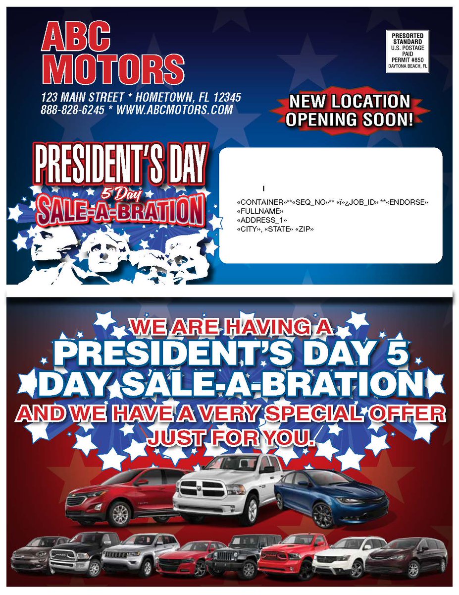 DealerAutoGroup's tweet image. President's Day Sales Event.  DAG Marketing will get your message in front all area shoppers. 10,000 Mailers | 300,000 emails | 2,000 BDC Equity calls