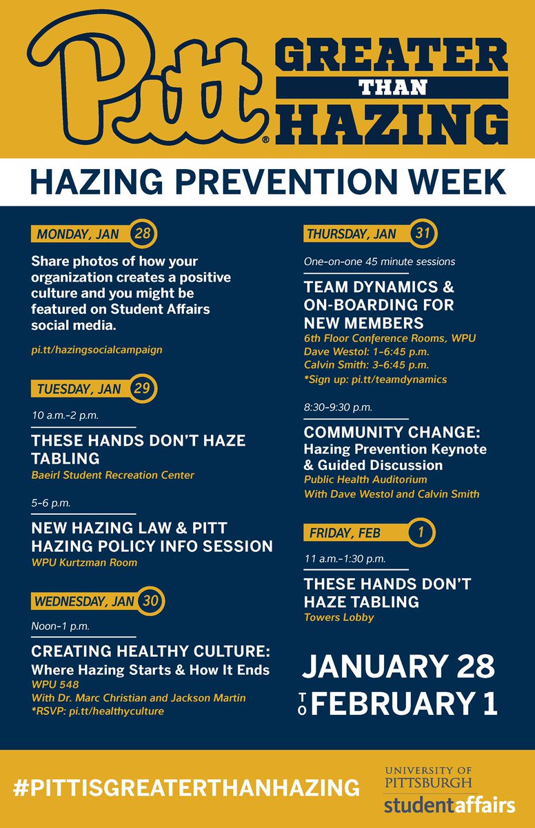 This week is Hazing Prevention Week, so make sure to come out to any events you’d like! We are so thankful to have such a strong and supportive Greek community that promotes equal respect for everyone here at Pitt. #PittIsGreaterThanHazing