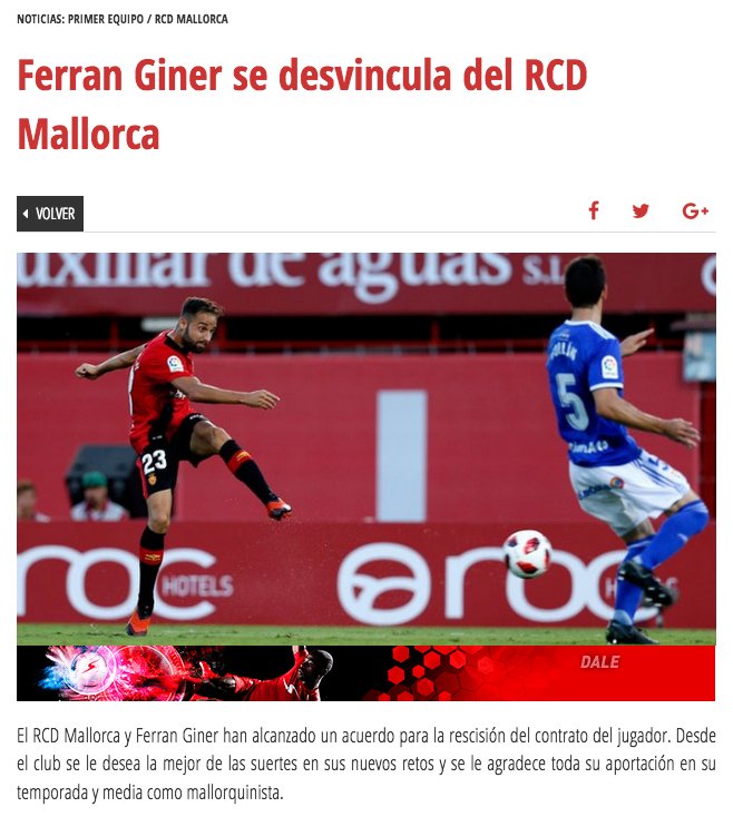 Webesport's tweet photo. #NotiWE Fútbol, Segunda. Ferran Giner rescinde su contrato con el Mallorca y ficha con el UD Ibiza de Segunda B. https://t.co/HoTX84lcWk