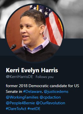 Delaware4Bernie's tweet photo. Kerri Harris for Senate 2024 #DareToAct #netde https://t.co/IlErK8SZUF