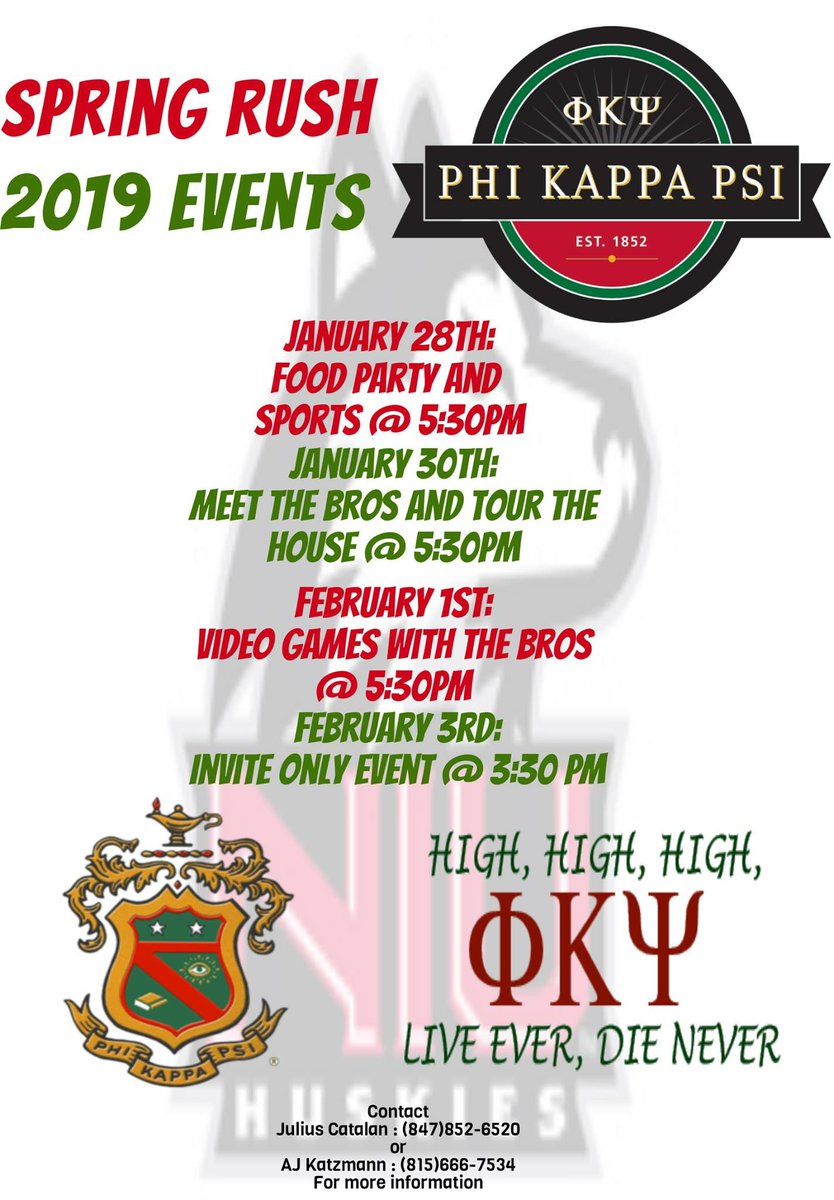 Gentlemen Spring is here! This is the week to come out and see what Phi Psi is all about! There are some important dates to mark on your calendar so you can swing by the Phi Psi house at 1020 w Hillcrest to meet the brothers.