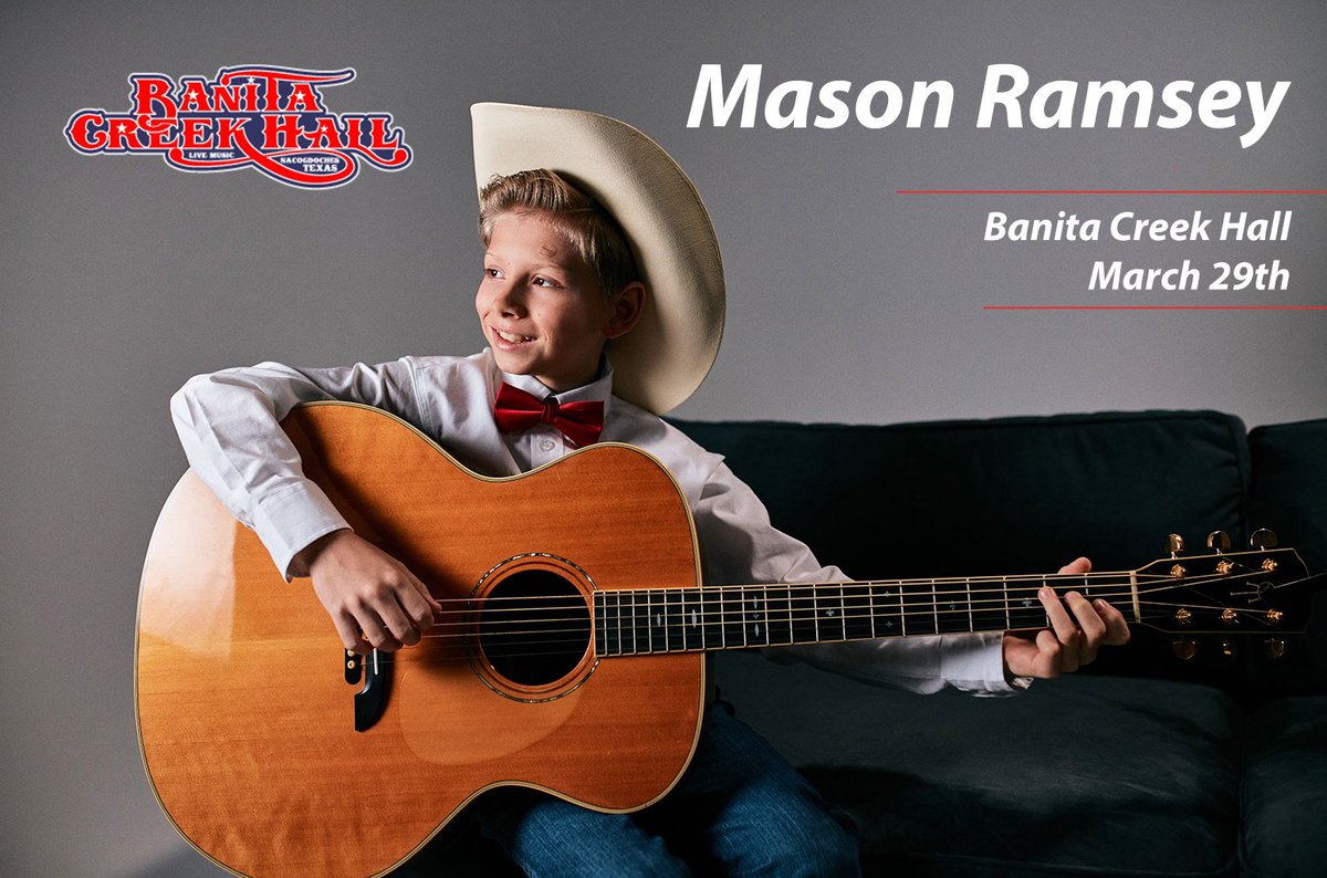 🚨🚨 IT IS OFFICIAL.

Mason Ramsey will make his way to Nacogdoches, TX on March 29th!

Stay tuned for tickets to go on sale soon!
