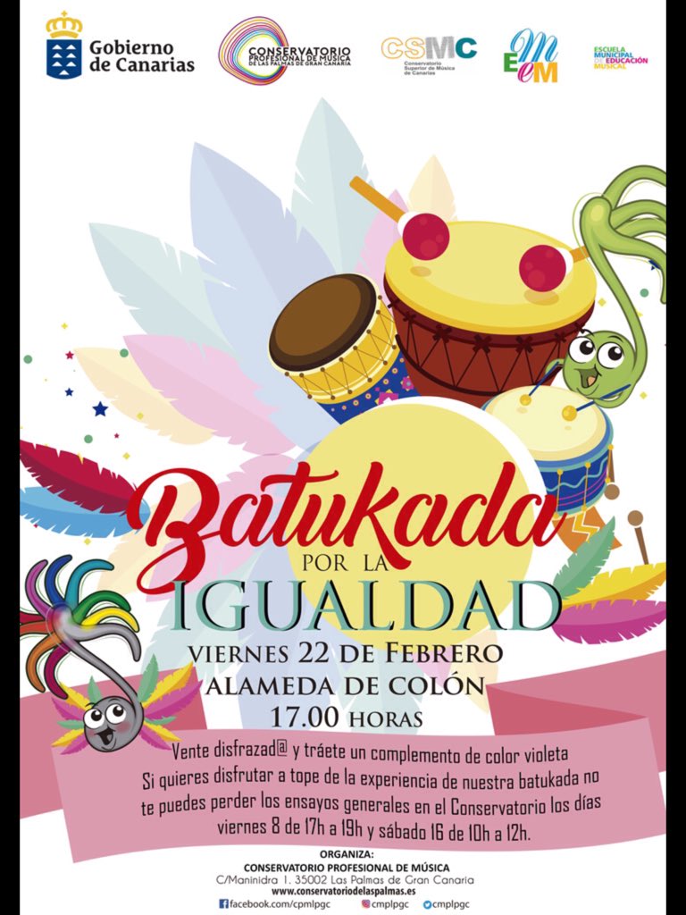 CPMLPGC's tweet photo. En unas semanas volvemos a la calle... esta vez con una "batucada por la igualdad de género", que mejor manera de celebrar el Carnaval?????
Te esperamos!
#batucadadelconser #batucadaporlaigualdad #cpmlpgc https://t.co/rfX6j3SY4P