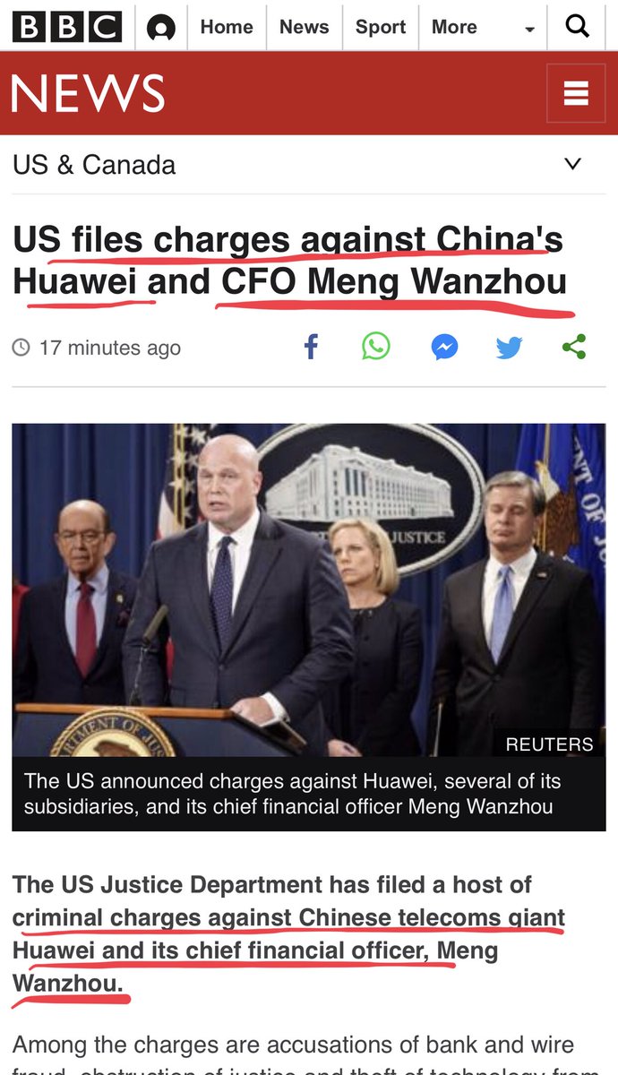 Image result for 美國司法部公布華為起訴