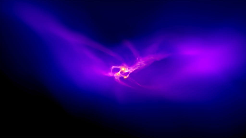 NASA's tweet photo. New beginnings! 🌟 When the universe was still a baby – less than 1 billion years old – several of its stars turned into monster black holes. But why so many? We're studying that to learn about the beginnings of the universe. Dive in: https://t.co/KmAZAO3a90 https://t.co/dJ7jKKfth1