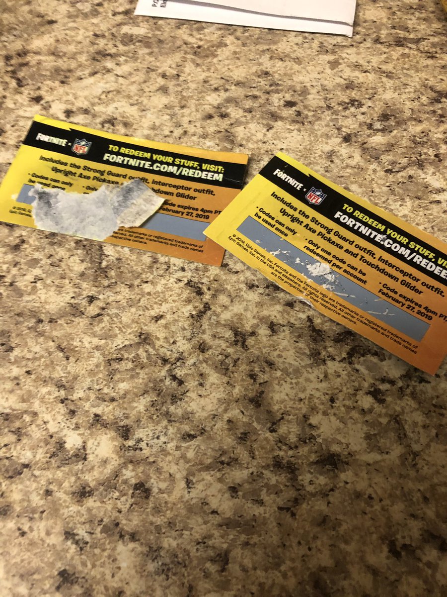 nothing20157928's tweet photo. @EpicGames @FortniteGame can I get two football skin codes because when I went to the pro bowl game it was raining and I tried to redeem the code but it was wet and the pulling ripped the code of. So if there is anyway I can get two codes I will appreciate it. https://t.co/OSIeYnzD8s