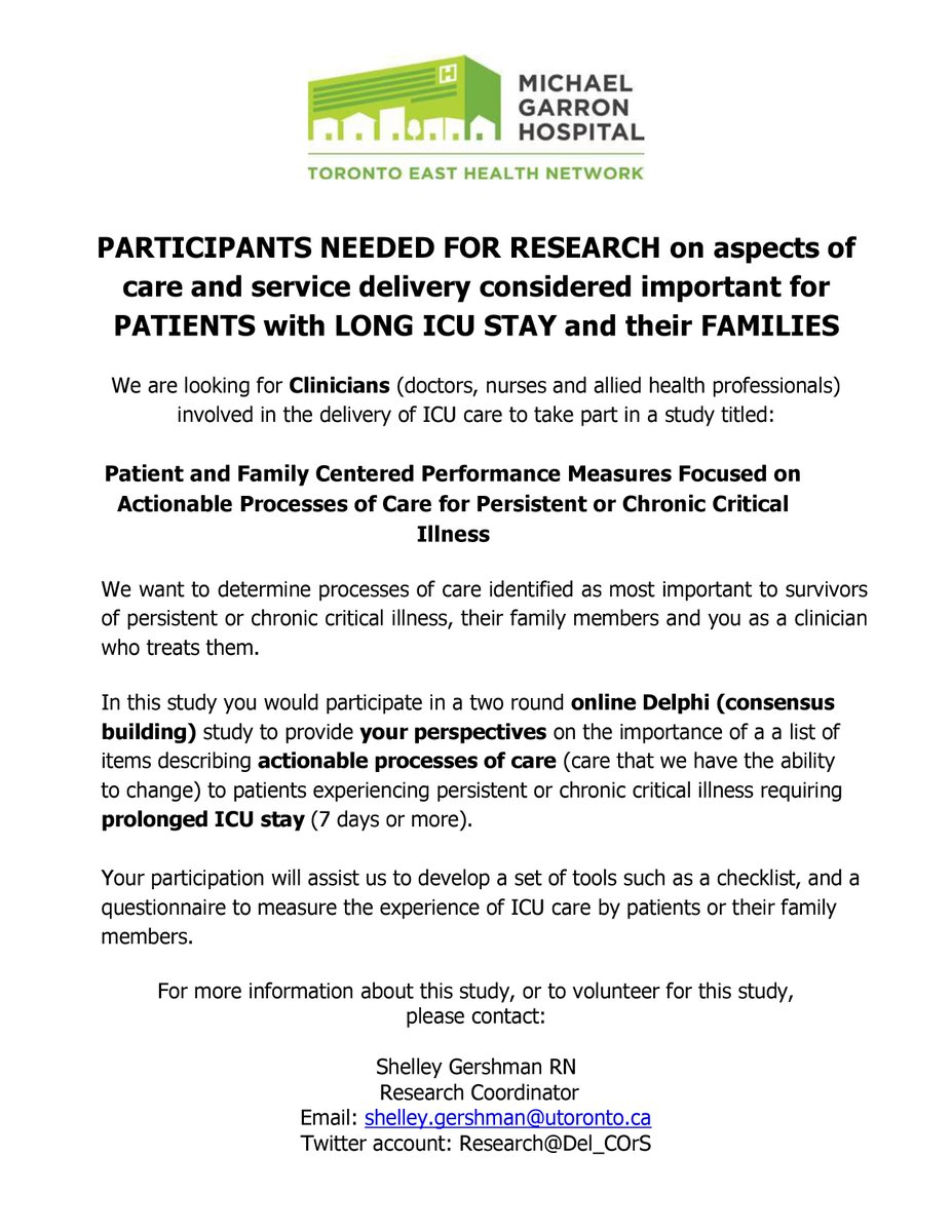 Del_COrS's tweet photo. ICU CLINICIANS/ALLIED HCPs in CANADA!  Volunteer for our DELPHI online survey (15m), launching in March! Give us your views on what processes of care are most important to you for patients/families with Persistent or Chronic Critical Illness.  See flyer and contact us! https://t.co/erwYyJUSrL