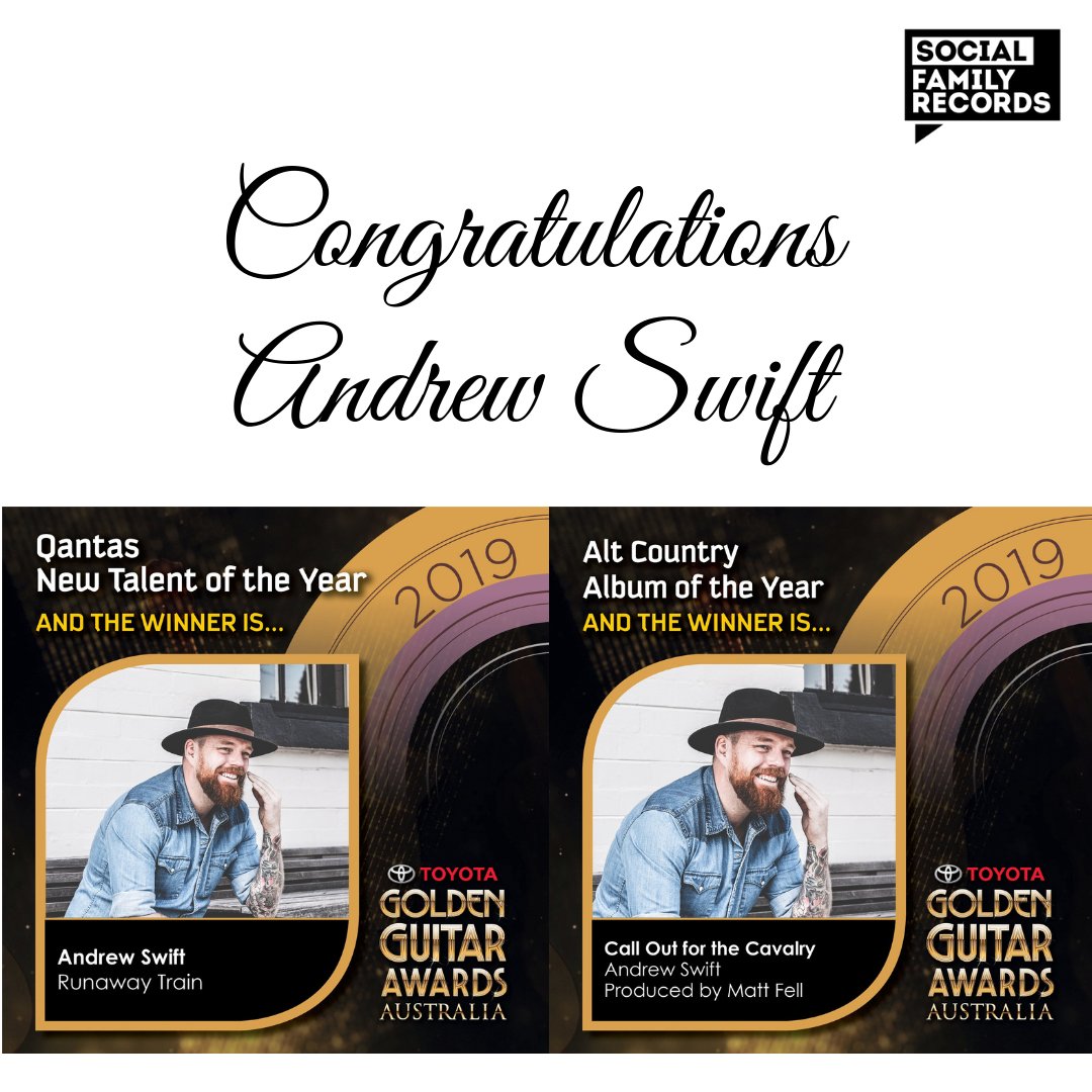 Shout out to @_andrewswift_ <a href="/SocialFamilyREC/">Social Family Records</a> who won TWO <a href="/TCMF_Official/">Tamworth Country Music Festival</a> Golden Guitar Awards: Alt Country Album of the Year and New Talent of the Year! #GoldenGuitars