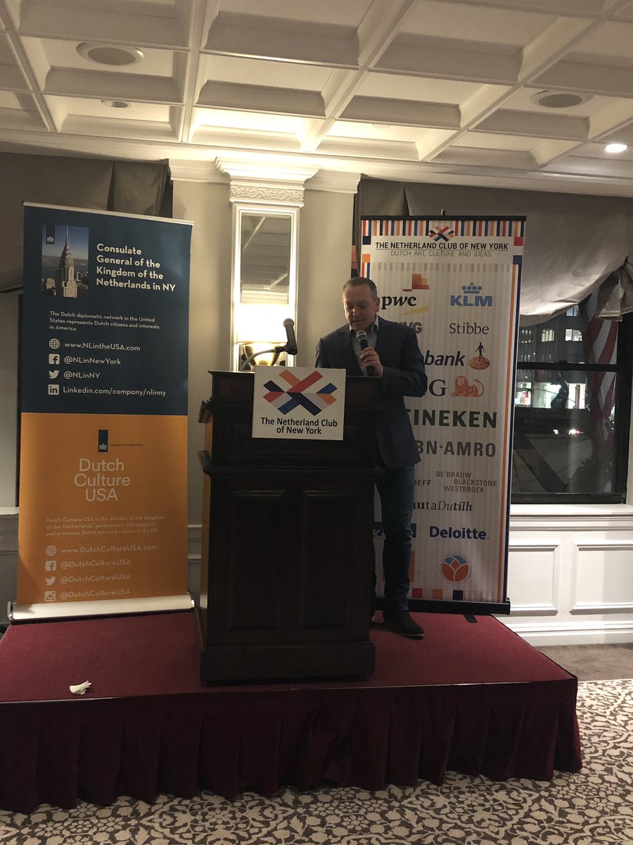 NLinNY's tweet photo. Our deputy Consul General @jordensplinter addresses the members and guests of the @NetherlandClub during our joint New Year’s reception at the tail end of January! Looking fwd to another productive and cultural rich year. #nlinny #netherlandclub #dutch #nyc https://t.co/3zMgulEEBI