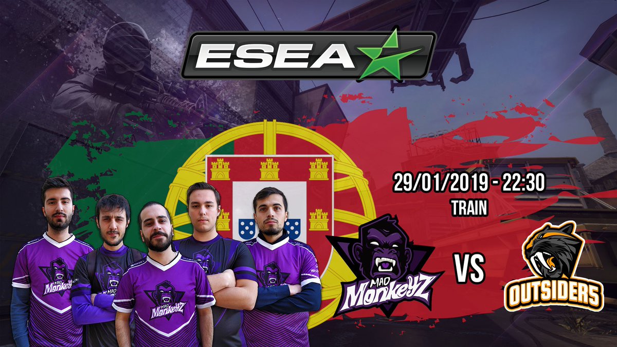 MadMonkeyzCS's tweet photo. É já hoje que vamos disputar o nosso primeiro jogo 100% 🇵🇹 da ESEA. @MadMonkeyzCS vs @outsider5cs em train às 22:30.

#GoMadz #MMzArena #Portugal https://t.co/v3wXpeCKhn