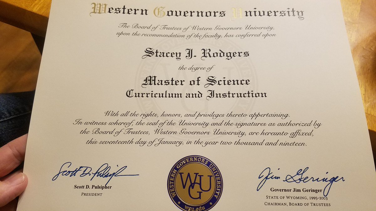 TeacherStacey3's tweet photo. I feel like it is Official now! Recieved my diploma in the mail today! Still super excited for commencement in 12 days! Thanks again #WGU for the amazing experience! #mastersdegree https://t.co/YK2POPf6yu
