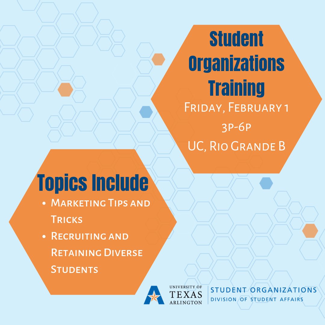 Need some help with recruitment, marketing, and creating inclusive organizations? Come out to Student Organization training, this Friday!