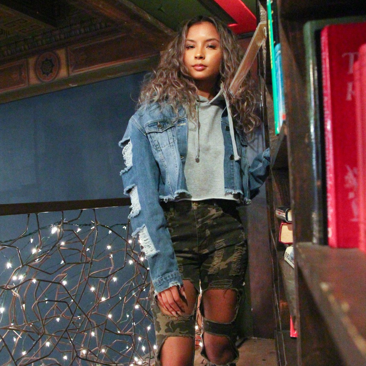 cropped denim jacket with hood