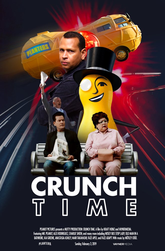 AROD's tweet photo. Excited to be featured in the #CrunchTime movie poster with my pal @MrPeanut. Catch the #ad during the Big Game - 02.03.2019! https://t.co/XbV3RkwV9Q