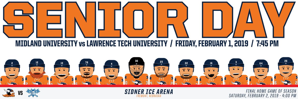 Midland_Hockey's tweet photo. Come out this weekend, February 1st and 2nd, as we play our final home games of the season. We'll honor our 2019 Senior Class on Friday night during the first intermission. #WarriorNation #NAIHA https://t.co/u5IztkdQr2