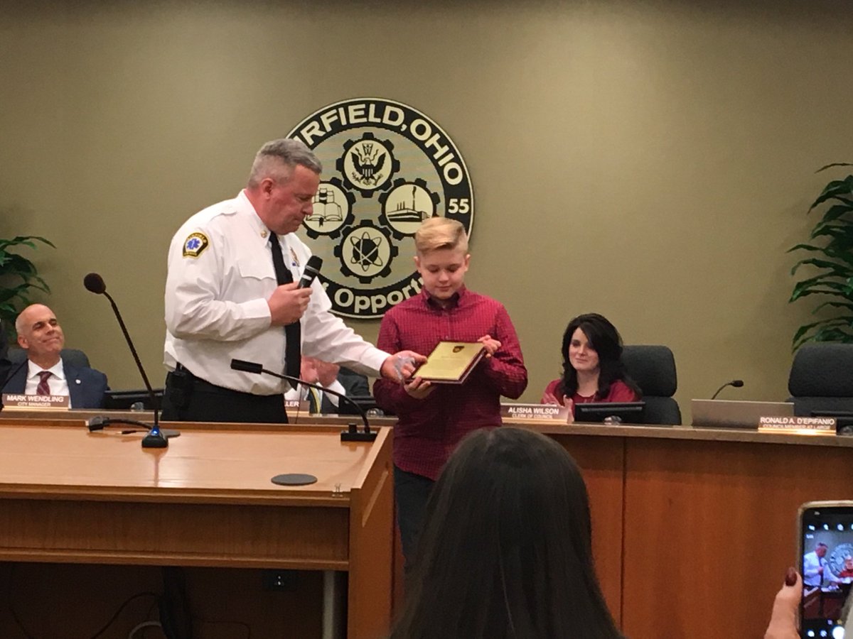 FCSDNews's tweet image. Myles Macbeth, a 7th grader at Creekside Middle School, was recognized tonight, along with a 911 dispatcher, by the City of Fairfield for saving his grandfather’s life. Myles called 911 when his grandfather fell. Great job, Myles!
 #FairfieldPride