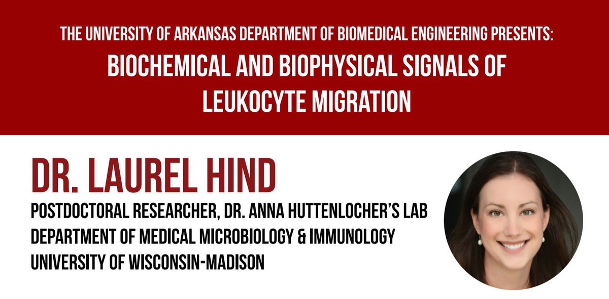 Raj R. Rao, Ph.D (he/his/him) (@bmeguarkrajrao) on Twitter photo Join us February 4th at 11 am in ENGR 209 for Dr. Laurel Hind's seminar on Leukocyte migration. <a href="/UarkBME/">UArk BME</a> <a href="/UArkansas/">University of Arkansas</a> <a href="/UofA_Engr/">U of A Engineering</a> #uarkbmeg Join us February 4th at 11 am in ENGR 209 for Dr. Laurel Hind's seminar on Leukocyte migration. <a href="/UarkBME/">UArk BME</a> <a href="/UArkansas/">University of Arkansas</a> <a href="/UofA_Engr/">U of A Engineering</a> #uarkbmeg