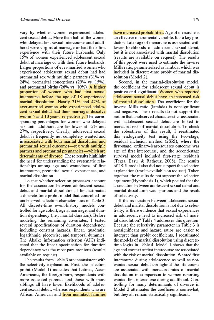 Engaging in pre-marital sexual behavior and cohabitation before marriage leads to pre-marital sex and higher rates of divorce. People raised in nonintact families are also more likely to have higher divorce rates. https://onlinelibrary.wiley.com/doi/abs/10.1111/j.1741-3737.2010.00819.x