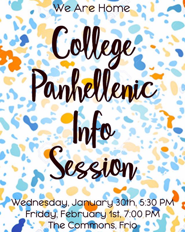 Be sure to swing by the Commons either this Wednesday or next Friday! We’d love to help you find your home in College Panhellenic💙🧡 
•
•
#WeAreHome #utafsl #mavup