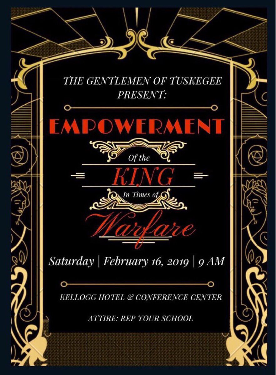jacksvn_'s tweet photo. The 2018-2019 Mister Student Government Association & the Gentlemen of Tuskegee University presents the 6th Annual Menโs Leadership Conference, โEmpowerment Of The King In Times Ofย ย Warfareโ.
Click the Link in the Bio to Register.
#ASU #Auburn #Skeege #tu18 #tu19 #tu20 #tu21 https://t.co/PuWPOiIPQY