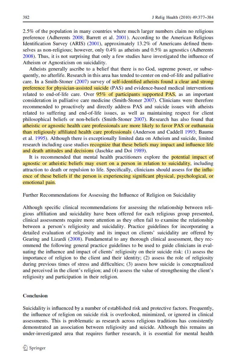 Atheism and agnostic beliefs result in suicidal thoughts. Atheist doctors and non-religious hospitals also were more likely to recommend suicide to their patients. https://link.springer.com/article/10.1007/s10943-009-9248-8