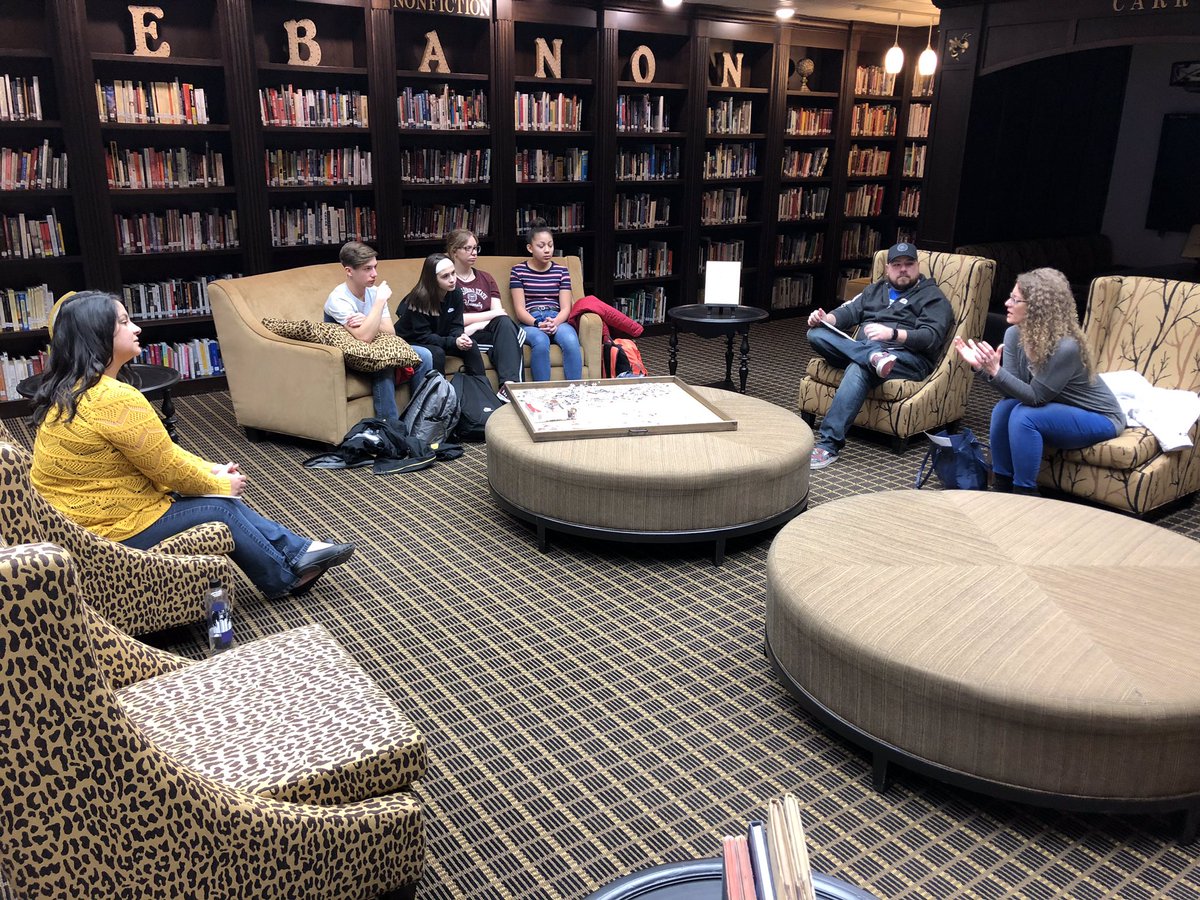 LauraLatall's tweet photo. Community book clubs today in the Nellie were fantastic!!! A HUGE thank you to all the adults who read Things Fall Apart and The Good Earth and came to talk today!!! 3rd hour pictured here ππ @KevinGLowery #r3inspires #lhsbuzz @JacketsLibrary https://t.co/QahWHd0oRW