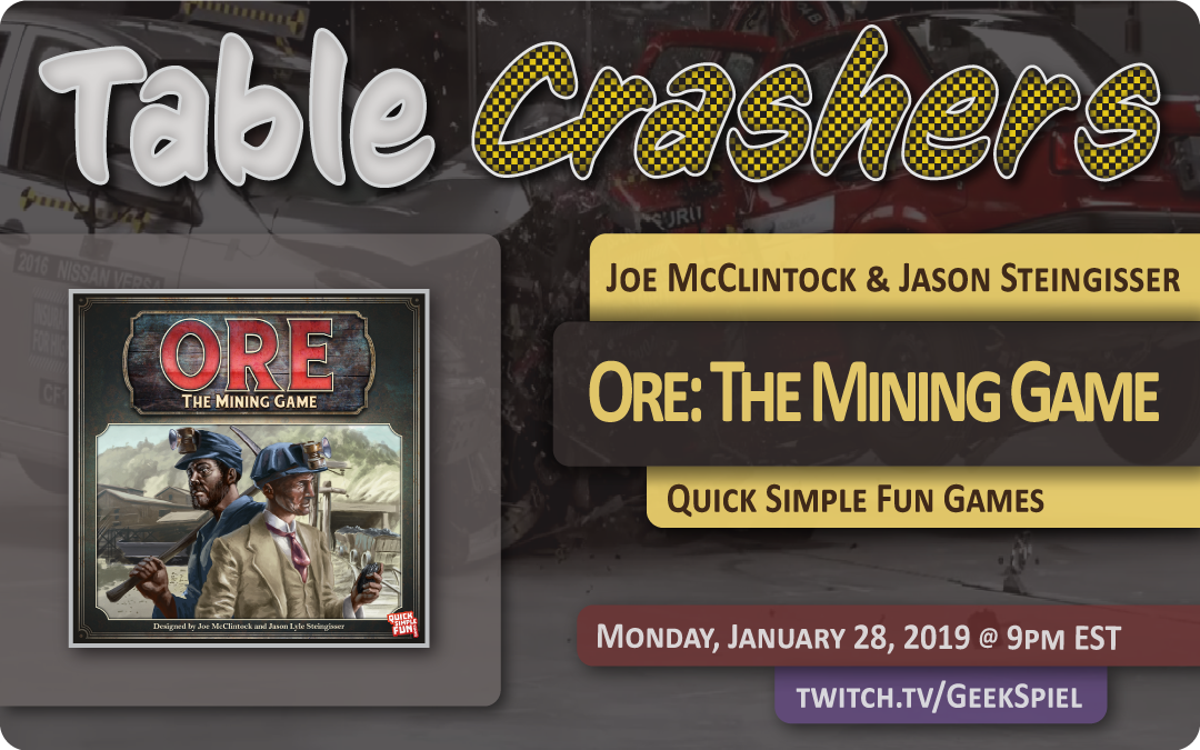TheGeekSpiel's tweet photo. Live-streaming now with our interview of @jwmjwm02 and @minegisser from @QSFGames and a demo of Ore: The Mining Game on @TabletopSim with @HappyFunTimeBGs.
Come hangout and !raffle to win!
#TableCrashers #boardgames
https://t.co/Au2FN5huk6 https://t.co/81XjbFNxoq