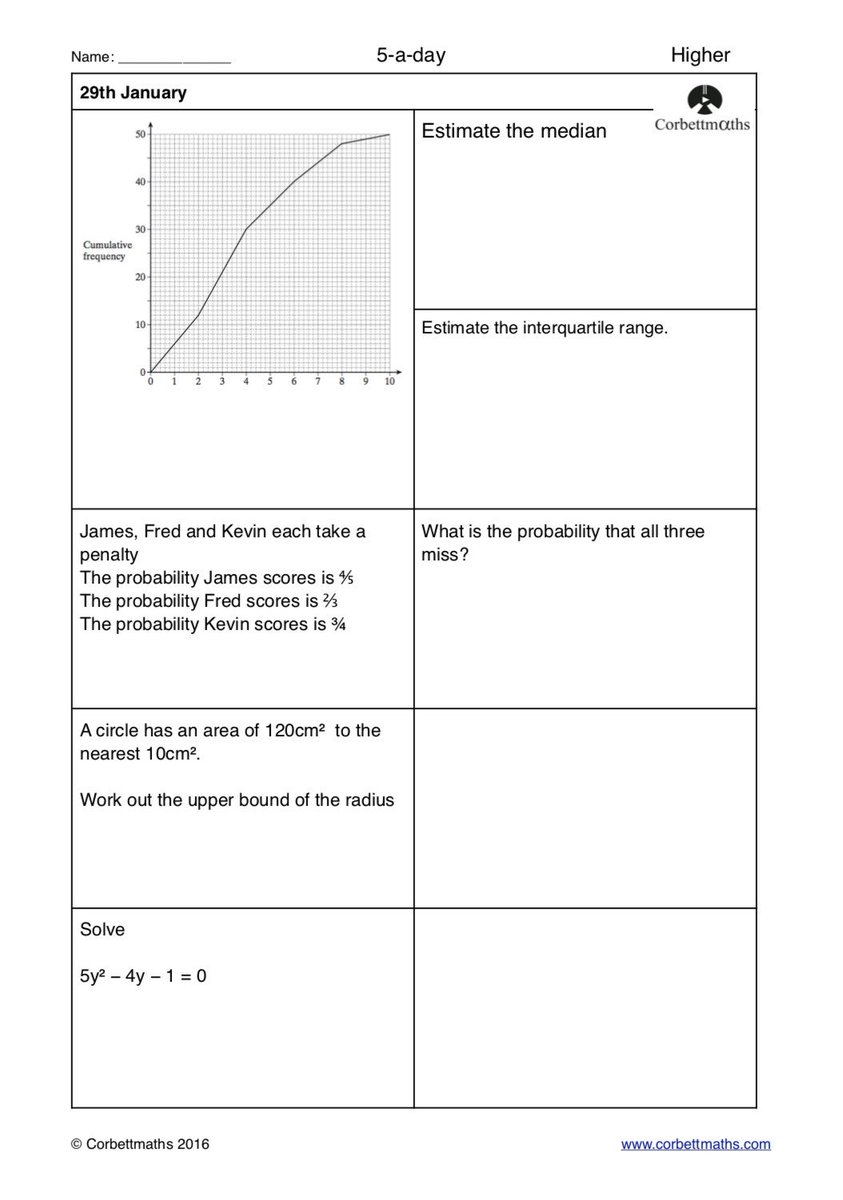 Corbettmaths's tweet photo. Studying for Higher GCSE Maths? Try today's Foundation Plus, Higher &amp; challenging Higher Plus #maths5aday answers: https://t.co/sVLNKxUe8M https://t.co/DlMl1QoYPG