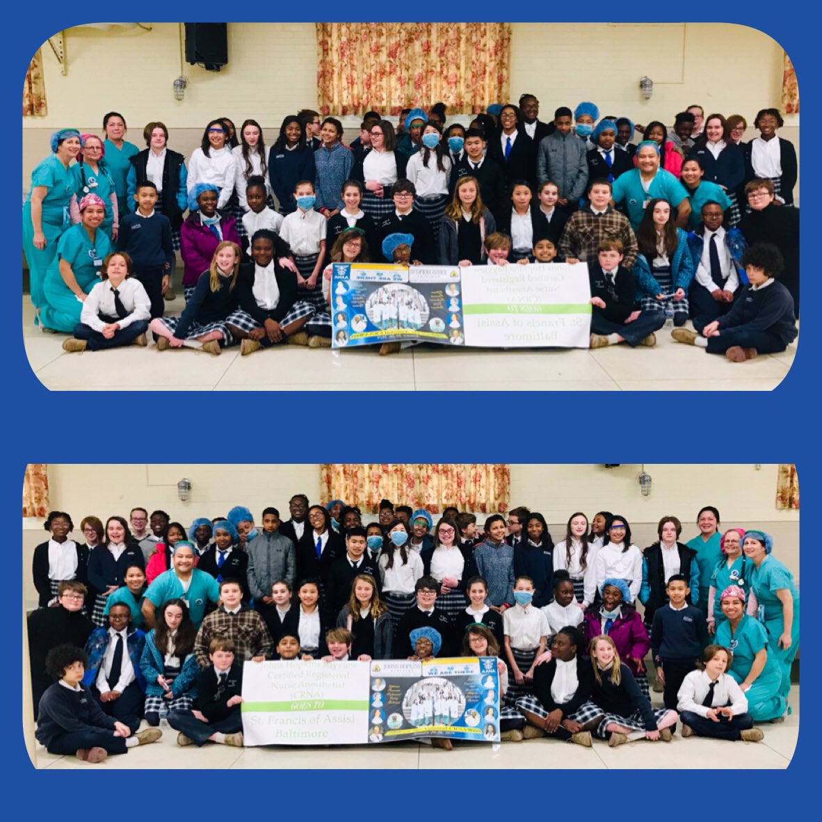 JHBMC CRNAs visit St. Francis of Assisi School in Baltimore! Middle school students learned airway management skills, cardiac monitoring, watched preoperative anesthesia preparation and gained knowledge about AED. CRNA Week January 23, 2019.