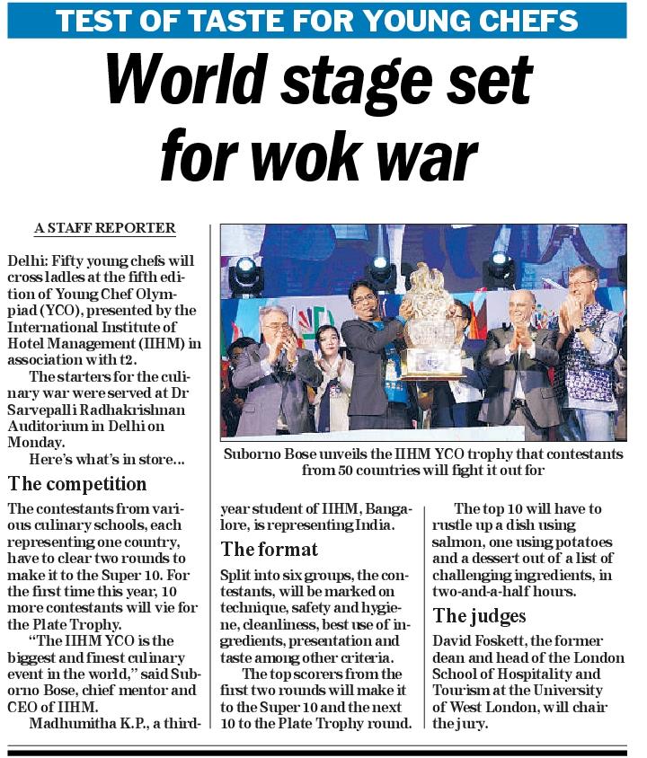 IIHMHOTELSCHOOL's tweet photo. #YCO2019 is on, and the 'World Stage set for #wok war' as @t2telegraph says in today's edition.

Stay tuned for more updates. [AK] https://t.co/7i3PEvOgYN