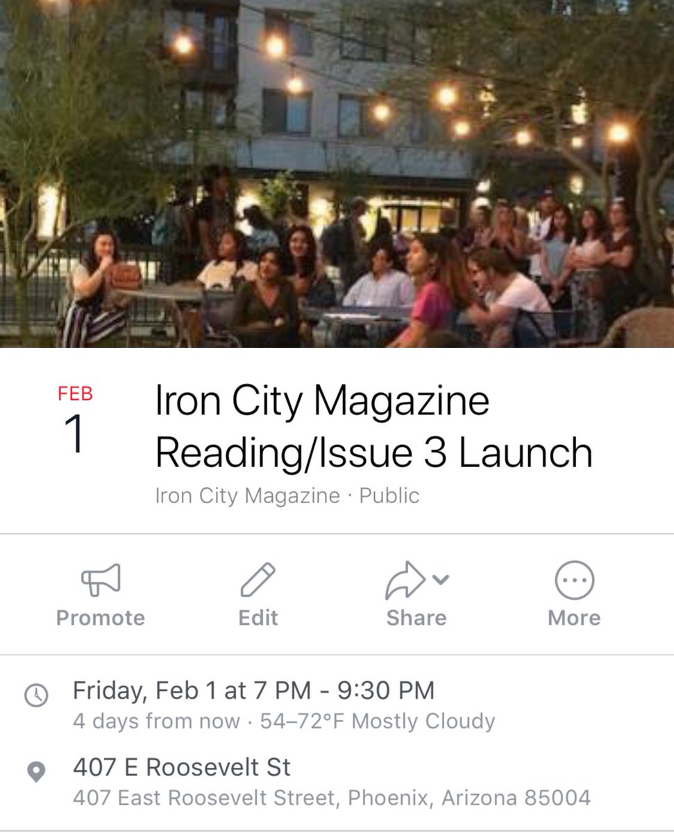 ironcitymag's tweet photo. Join us this Friday for our Reading/Launch of Issue 3 on Roosevelt Row! We hope to see you there! 
#issue3 #firstfridayphoenix https://t.co/zg4mEaBxOV