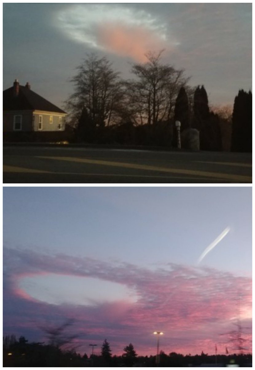 LeanneFlood's tweet photo. @tessvanstraaten @CHEK_News @ECCCWeatherBC Late to the game...but workday was insane. Here are my 2 shots taken about 20 min apart. #jellyfishcloud aka #fallstreakhole https://t.co/5QAqzbI970