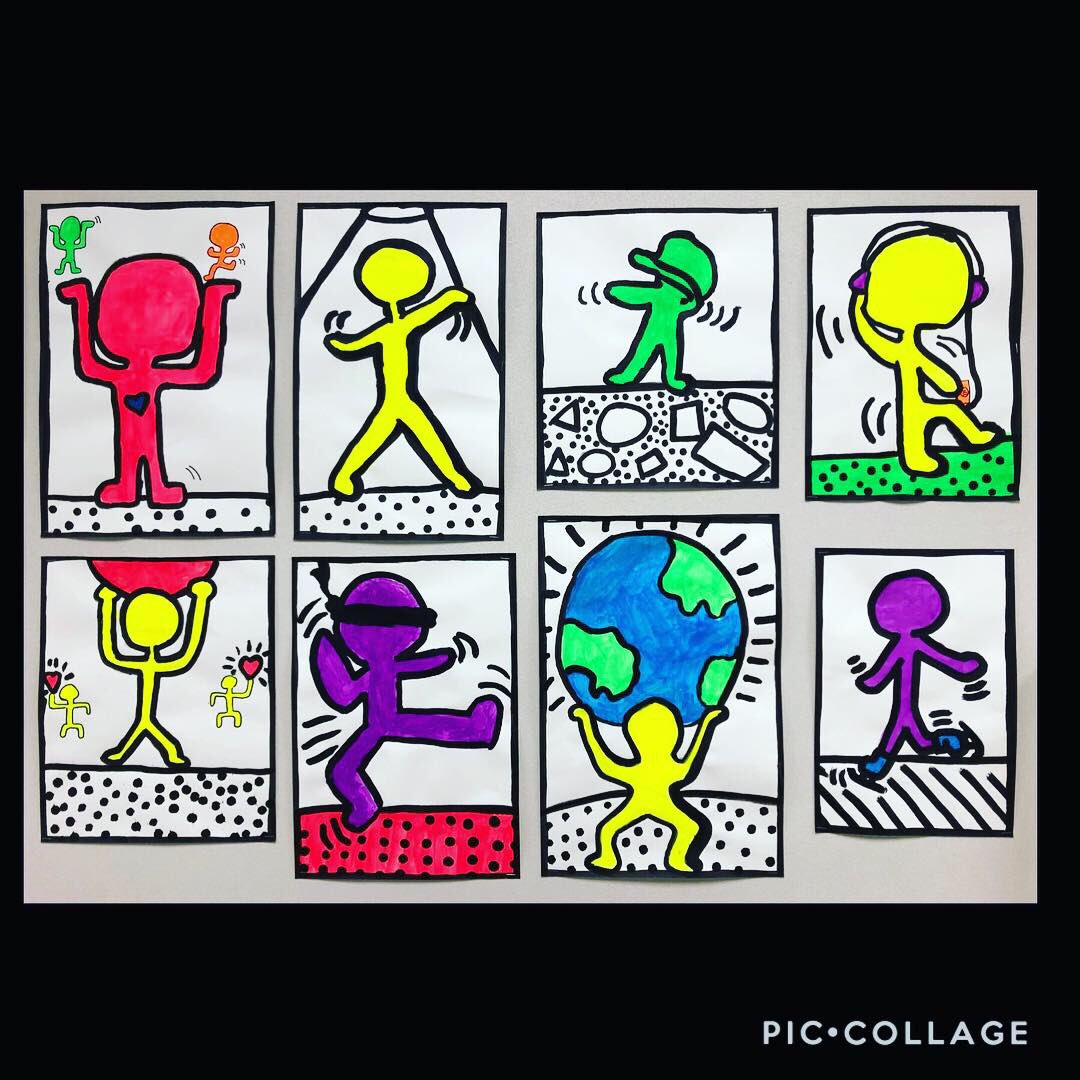 4th & 5th grade finished up their lesson inspired by Keith Haring! We tied in the lesson by reading #bluebonnetbooks Keith Haring: The Boy Who Just Kept Drawing. I am so proud of their work & the neon paints make them even better! #ilovecolor👌🏼 🙌🏼 #keithharing #fbisdelementaryart