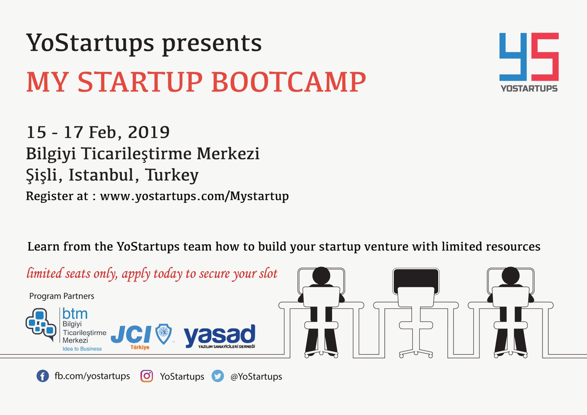 İş ortağı olduğumuz YoStartups tarafından düzenlenen ve BTM'nin ev sahipliği yaptığı 3 gün sürecek Bootcamp yarışma başvurularınızı yostartups.com adresinden yapabilirsiniz. Son gün 6 Şubat!