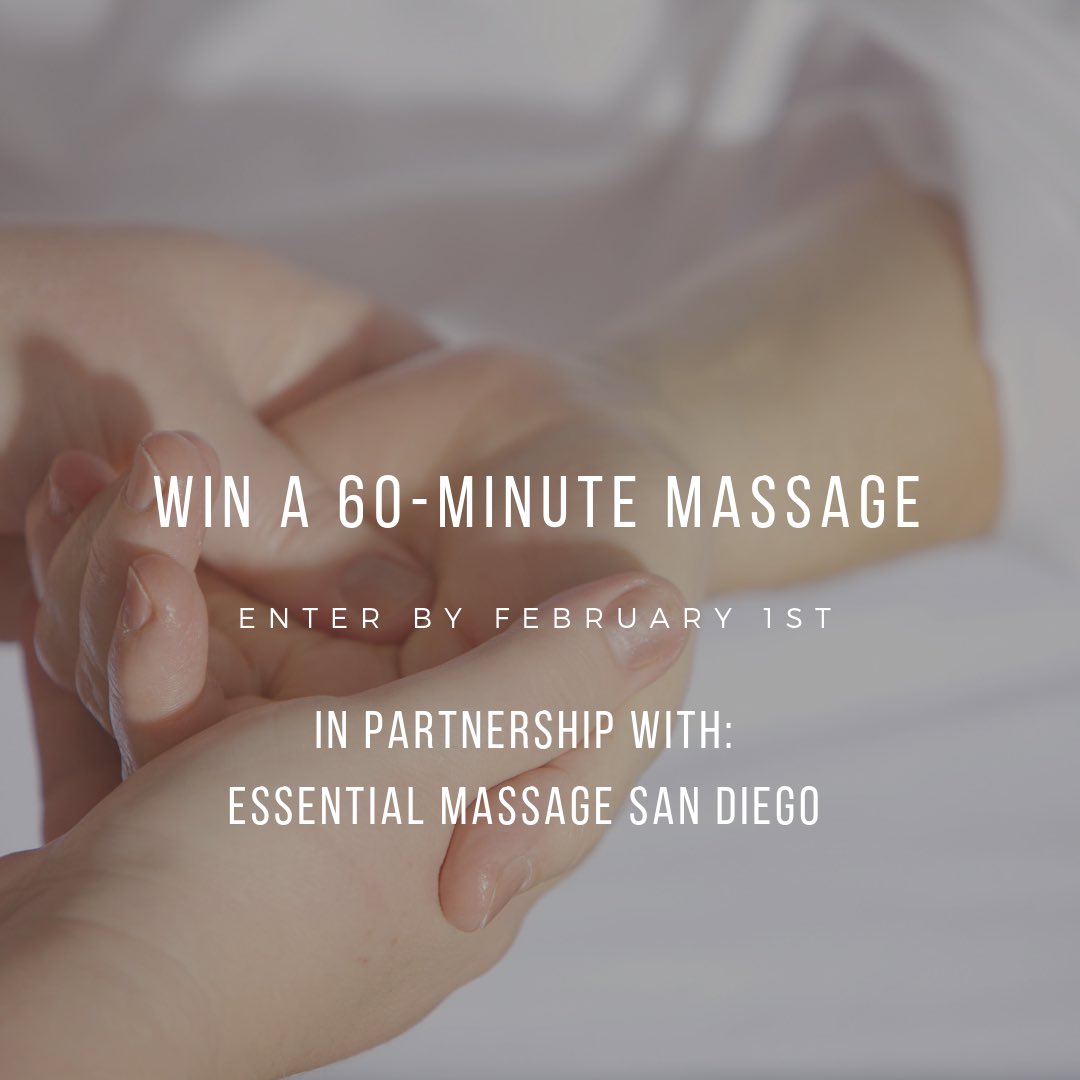 It’s almost the end of January, and one lucky winner will win a 60-minute massage from essentialmassagesandiego.com owner Andres on Feb. 1st!! Enter here! It takes 30 seconds!>> sandiegolifestyleblog.com/enter-to-win/ ☺️🙏🏻 #entertowin #giveaway #massage #massageneeded #ranchosantafe #lajolla