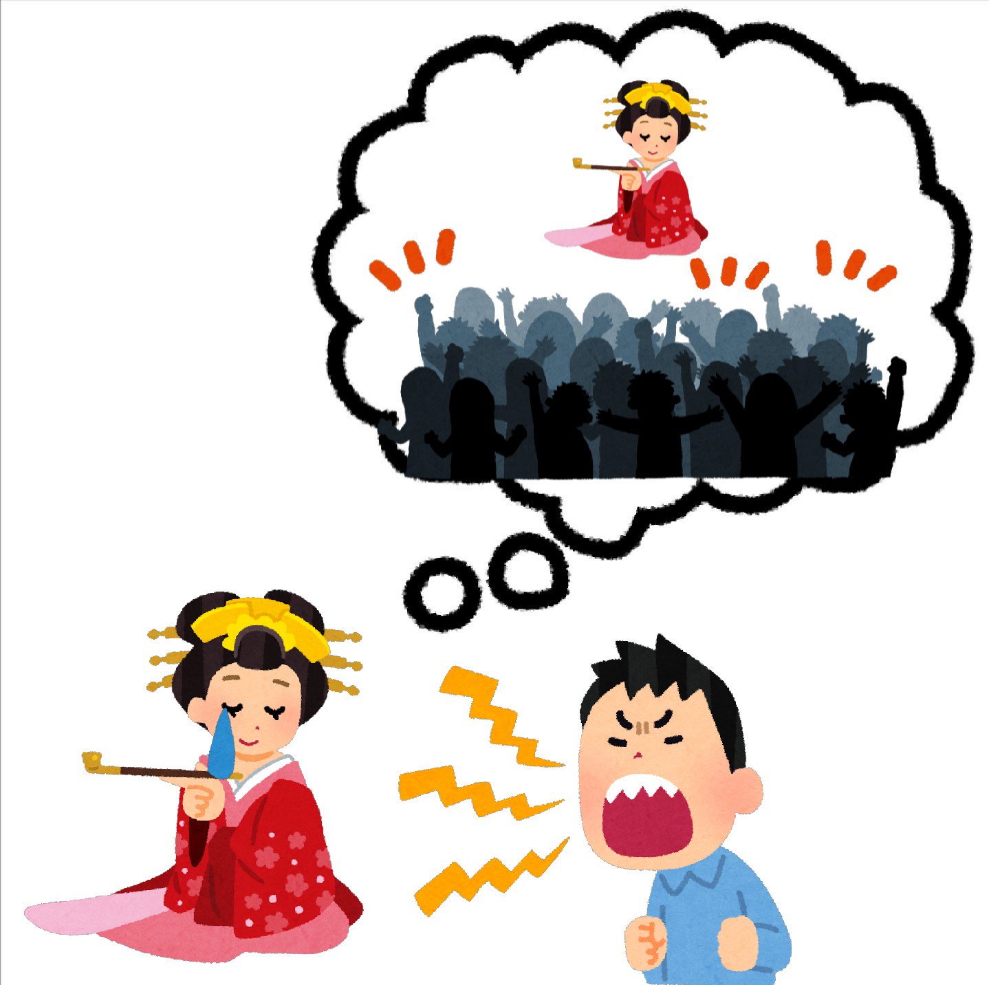 まいチクをいらすとやで再現 Dayukoume 再現難易度 使ったイラスト 6枚 ふきだしのイラスト 花魁のイラスト 歓声 をあげる観客のシルエットのイラスト 漫符のイラスト 気づいた記号 焦った汗 大声をあげる人のイラスト まいにちチクショー T Co