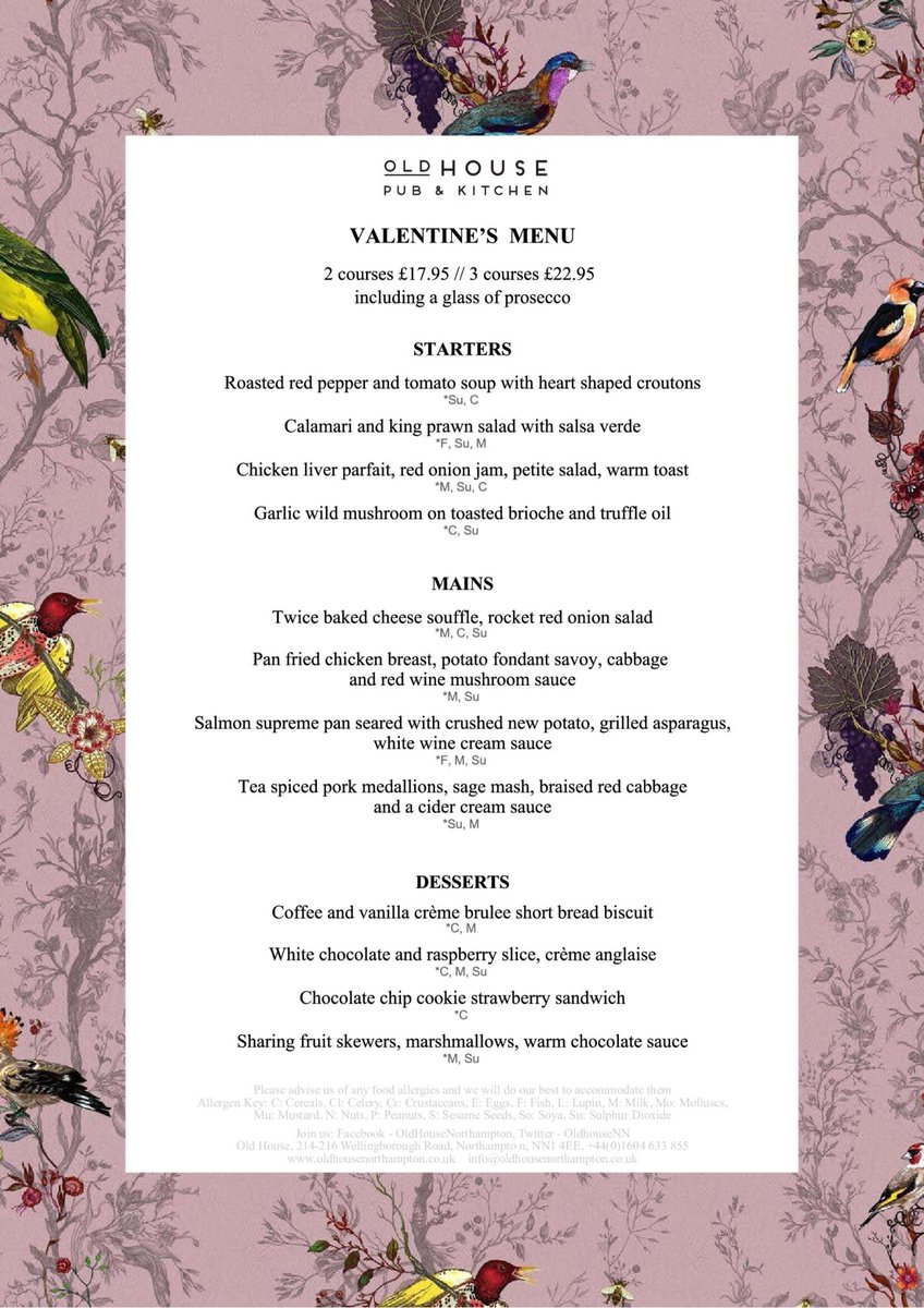 You and your loved one deserve a treat this Valentine's Day 🌹

Delicious food, a romantic atmosphere and great company. What more could you want? 💕

☎️ Book now: Call 01604 204777 or email bookings@oldhousenorthampton.co.uk