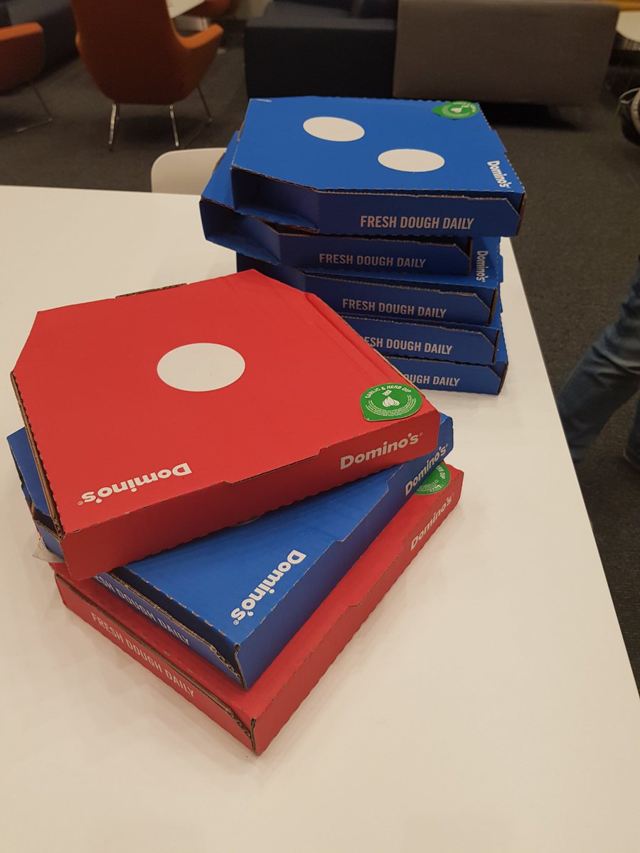 CrickAIClub's tweet image. Very thoughtful of @TheCrick to colour match for the #CrickDataChallenge pizza boxes last night!
#ProgrammerFuel