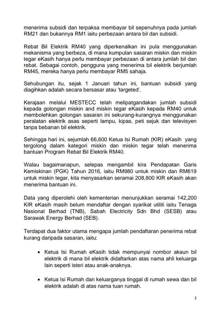 JapenKelantan's tweet photo. KENYATAAN MEDIA

Peruntukan Belanjawan Dimanfaatkan Dengan Lebih Baik Untuk Kumpulan Sasaran Melalui Subsidi Elektrik RM40 Bagi Golongan Miskin Dan Miskin Tegar e-Kasih

#bergheh

@ibrahman @sambeema @SallehZamzuri @ctmeriam4 @CmsKelantan @VvianFern https://t.co/z7WFmAqlk3