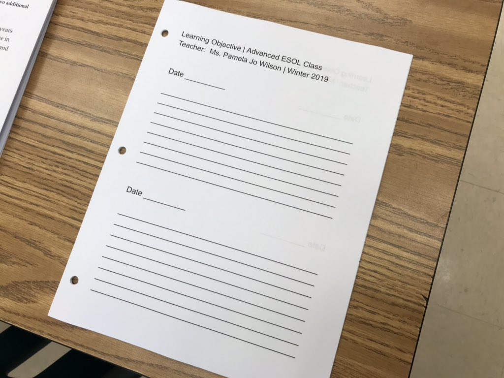 wilsonpamelajo's tweet photo. My students get to hold me accountable to the daily/weekly learning objectives by writing them down and keeping them in their binders for reference. The advanced class is meant for levels 3, 4, 5, 6, 7. As of now, Wk 2, I have 3, 4, 5.💞#iTeachAdESOL #iSupportAdTESOL #YesELLsCan https://t.co/lxLWae1zBN