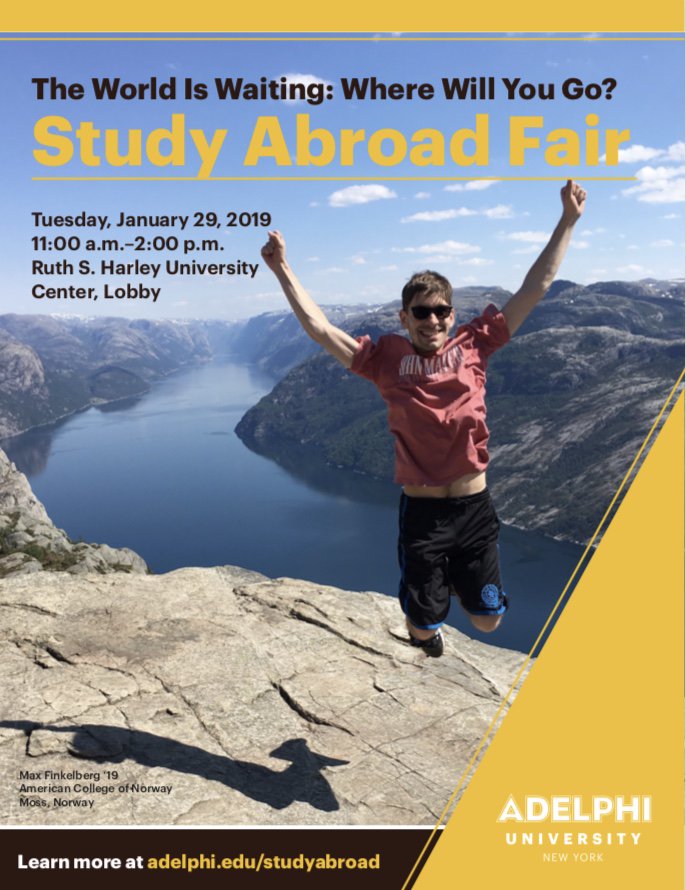 Adelphi_Global's tweet image. TODAY IS THE DAY! Come learn more about studying abroad at the Study Abroad Fair! We'll be in the UC Lobby with program representatives and study abroad alumni from 11am to 2pm