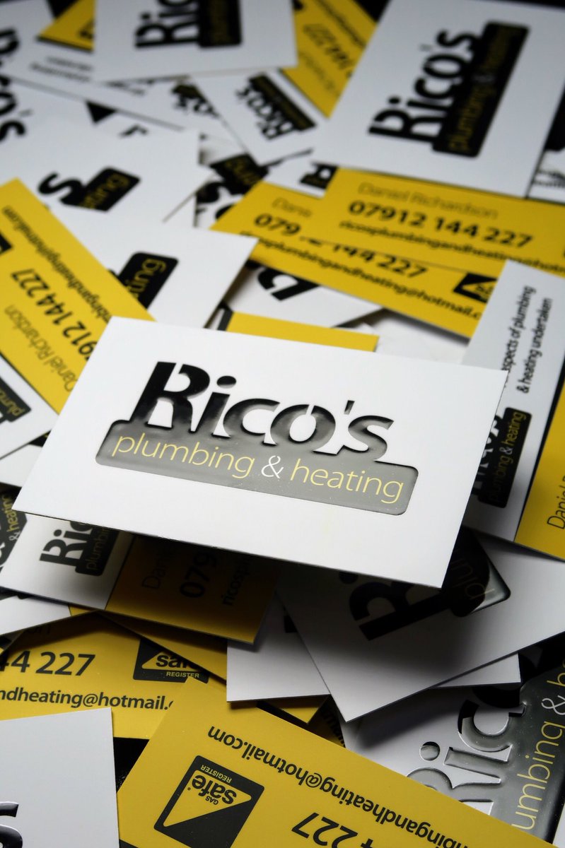 huish_design's tweet photo. New business cards for Rico’s Plumbing &amp; Heating. Already have a logo for your business but feel your current stationery and printed material is not backing up your reputation? We are happy to help make sure you’re giving the right first impression to your clients! https://t.co/CCTMMW5jzf